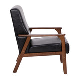 English Elm Commercial Grade LeatherSoft Upholstered Mid Century Modern Arm Chair with Walnut Finished Wooden Frame and Arms in