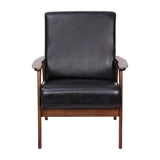 English Elm Commercial Grade LeatherSoft Upholstered Mid Century Modern Arm Chair with Walnut Finished Wooden Frame and Arms in