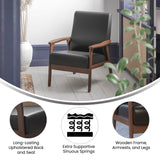 English Elm Commercial Grade LeatherSoft Upholstered Mid Century Modern Arm Chair with Walnut Finished Wooden Frame and Arms in