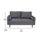 English Elm Mid-Century Modern Loveseat Sofa with Tufted Faux Linen Upholstery & Solid Wood Legs