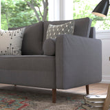 English Elm Mid-Century Modern Loveseat Sofa with Tufted Faux Linen Upholstery & Solid Wood Legs