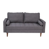 English Elm Mid-Century Modern Loveseat Sofa with Tufted Faux Linen Upholstery & Solid Wood Legs