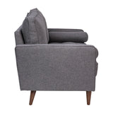 English Elm Mid-Century Modern Loveseat Sofa with Tufted Faux Linen Upholstery & Solid Wood Legs