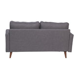 English Elm Mid-Century Modern Loveseat Sofa with Tufted Faux Linen Upholstery & Solid Wood Legs