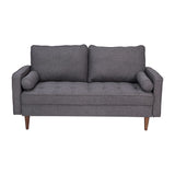 English Elm Mid-Century Modern Loveseat Sofa with Tufted Faux Linen Upholstery & Solid Wood Legs