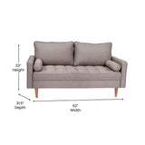 English Elm Mid-Century Modern Loveseat Sofa with Tufted Faux Linen Upholstery & Solid Wood Legs