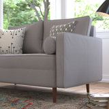 English Elm Mid-Century Modern Loveseat Sofa with Tufted Faux Linen Upholstery & Solid Wood Legs