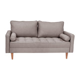 English Elm Mid-Century Modern Loveseat Sofa with Tufted Faux Linen Upholstery & Solid Wood Legs