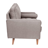 English Elm Mid-Century Modern Loveseat Sofa with Tufted Faux Linen Upholstery & Solid Wood Legs