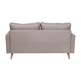 English Elm Mid-Century Modern Loveseat Sofa with Tufted Faux Linen Upholstery & Solid Wood Legs