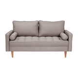 English Elm Mid-Century Modern Loveseat Sofa with Tufted Faux Linen Upholstery & Solid Wood Legs