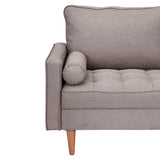 English Elm Mid-Century Modern Loveseat Sofa with Tufted Faux Linen Upholstery & Solid Wood Legs