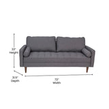 English Elm Mid-Century Modern Sofa with Tufted Faux Linen Upholstery & Solid Wood Legs