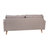 English Elm Mid-Century Modern Sofa with Tufted Faux Linen Upholstery & Solid Wood Legs