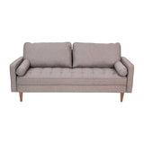 English Elm Mid-Century Modern Sofa with Tufted Faux Linen Upholstery & Solid Wood Legs