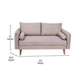 English Elm Mid-Century Modern Loveseat Sofa with Faux Linen Fabric Upholstery & Solid Wood Legs