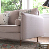 English Elm Mid-Century Modern Loveseat Sofa with Faux Linen Fabric Upholstery & Solid Wood Legs