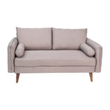 English Elm Mid-Century Modern Loveseat Sofa with Faux Linen Fabric Upholstery & Solid Wood Legs