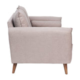 English Elm Mid-Century Modern Loveseat Sofa with Faux Linen Fabric Upholstery & Solid Wood Legs