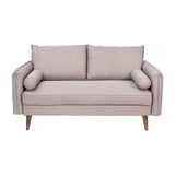 English Elm Mid-Century Modern Loveseat Sofa with Faux Linen Fabric Upholstery & Solid Wood Legs