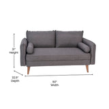 English Elm Mid-Century Modern Loveseat Sofa with Faux Linen Fabric Upholstery & Solid Wood Legs