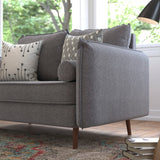 English Elm Mid-Century Modern Loveseat Sofa with Faux Linen Fabric Upholstery & Solid Wood Legs