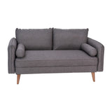 English Elm Mid-Century Modern Loveseat Sofa with Faux Linen Fabric Upholstery & Solid Wood Legs