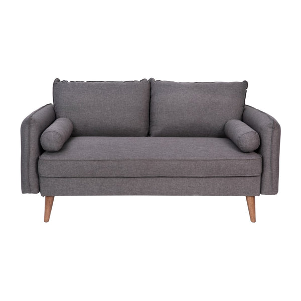 English Elm Mid-Century Modern Loveseat Sofa with Faux Linen Fabric Upholstery & Solid Wood Legs
