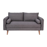 English Elm Mid-Century Modern Loveseat Sofa with Faux Linen Fabric Upholstery & Solid Wood Legs