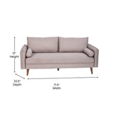 English Elm Mid-Century Modern Sofa with Faux Linen Fabric Upholstery & Solid Wood Legs