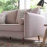 English Elm Mid-Century Modern Sofa with Faux Linen Fabric Upholstery & Solid Wood Legs