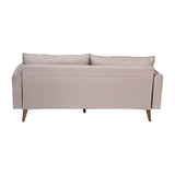 English Elm Mid-Century Modern Sofa with Faux Linen Fabric Upholstery & Solid Wood Legs