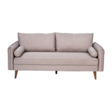 English Elm Mid-Century Modern Sofa with Faux Linen Fabric Upholstery & Solid Wood Legs