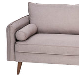 English Elm Mid-Century Modern Sofa with Faux Linen Fabric Upholstery & Solid Wood Legs