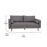 English Elm Mid-Century Modern Sofa with Faux Linen Fabric Upholstery & Solid Wood Legs