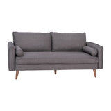 English Elm Mid-Century Modern Sofa with Faux Linen Fabric Upholstery & Solid Wood Legs