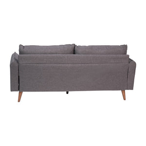 English Elm Mid-Century Modern Sofa with Faux Linen Fabric Upholstery & Solid Wood Legs