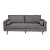 English Elm Mid-Century Modern Sofa with Faux Linen Fabric Upholstery & Solid Wood Legs