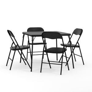 English Elm Commercial Grade 5 Piece Folding Card Table and Chair Set with 4 Metal Padded Folding Chairs and Square Table