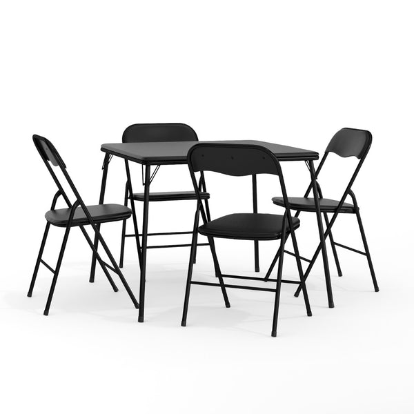 English Elm Commercial Grade 5 Piece Folding Card Table and Chair Set with 4 Metal Padded Folding Chairs and Square Table