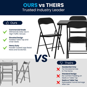 English Elm Commercial Grade 5 Piece Folding Card Table and Chair Set with 4 Metal Padded Folding Chairs and Square Table