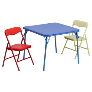 English Elm Commercial Grade Kids Colorful 3 Piece Folding Table and Chair Set