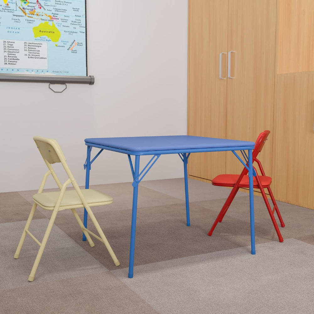 English Elm Commercial Grade Kids Colorful 3 Piece Folding Table and Chair Set