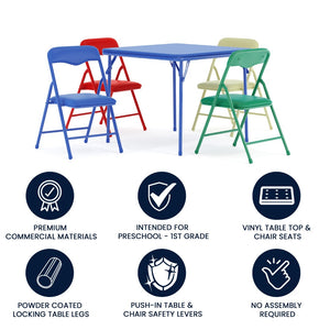 English Elm Commercial Grade Kids Colorful 5 Piece Folding Table and Chair Set