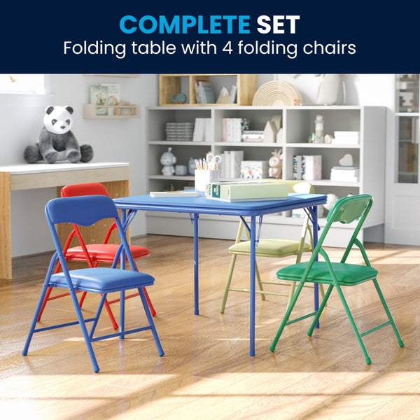 English Elm Commercial Grade Kids Colorful 5 Piece Folding Table and Chair Set