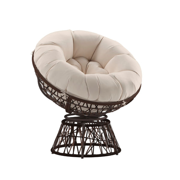 English Elm Comfort Series Swivel Patio Chair with Beige Cushion