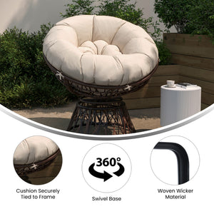 English Elm Comfort Series Swivel Patio Chair with Beige Cushion