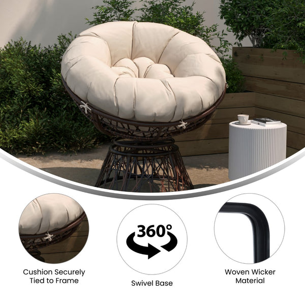 English Elm Comfort Series Swivel Patio Chair with Beige Cushion