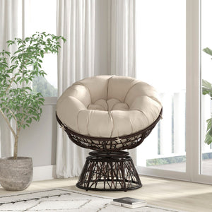 English Elm Comfort Series Swivel Patio Chair with Beige Cushion