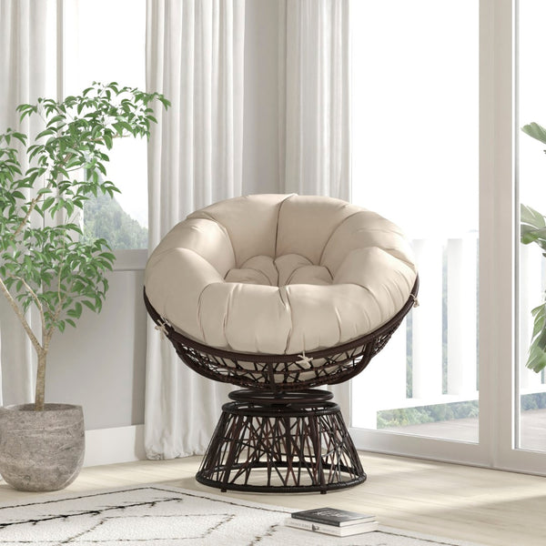 English Elm Comfort Series Swivel Patio Chair with Beige Cushion